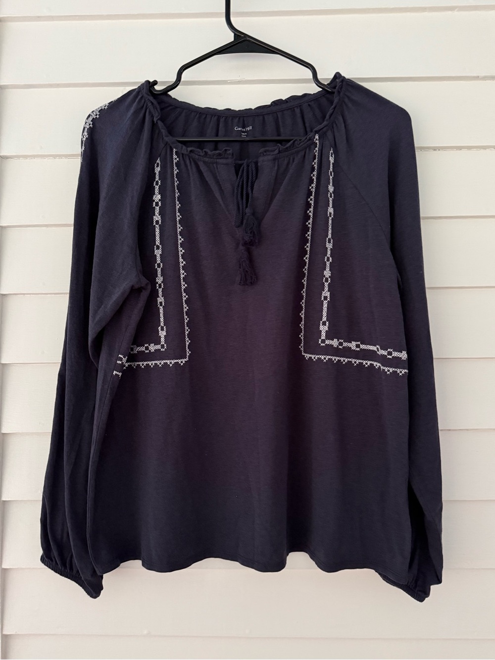 Garnet Hill | Embroidered Peasant Top Boho Organic Cotton Size Small